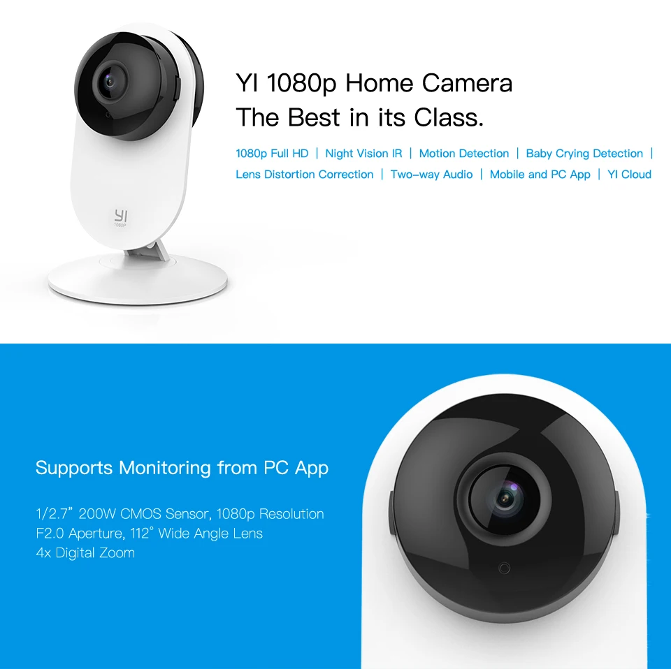 Домашняя камера YI 1080p Home Camera | Режим ночной съемки | Обнаружение движения | Двусторонняя аудиосвязь | Облачное хранилище