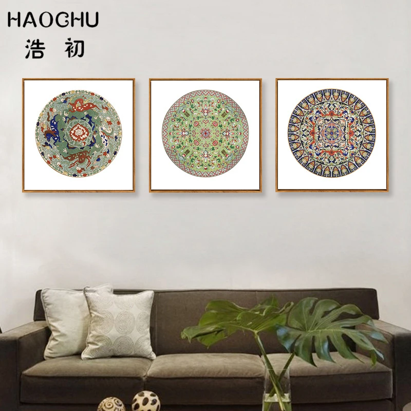 

HAOCHU Vintage National Totems Art Print Poster Classical Traditional Chinese Canvas Painting Wall Picture for Living Room Decor