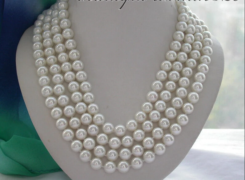 

>>>>Z4187 LUSTER 80" 10mm white round south sea shell pearl necklace
