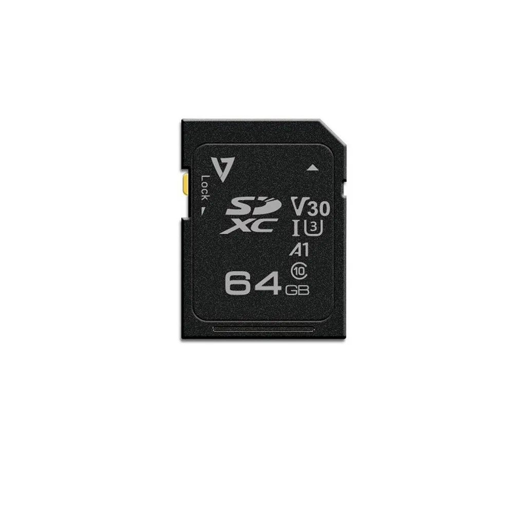 V7 64 GB SDXC карты UHS-3 V30 A1, 64 ГБ, SDXC, класс 10, UHS-I, 100 МБ/с., черный