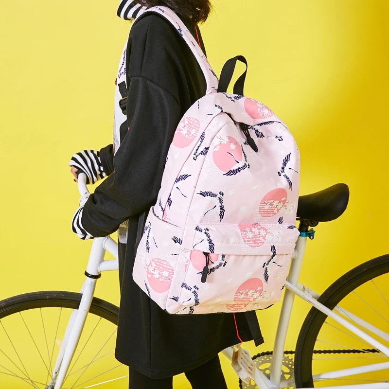 

School Bag Travelling Waterproof 9294 Laptop Backpack Large Capacity Bird Crane Print
