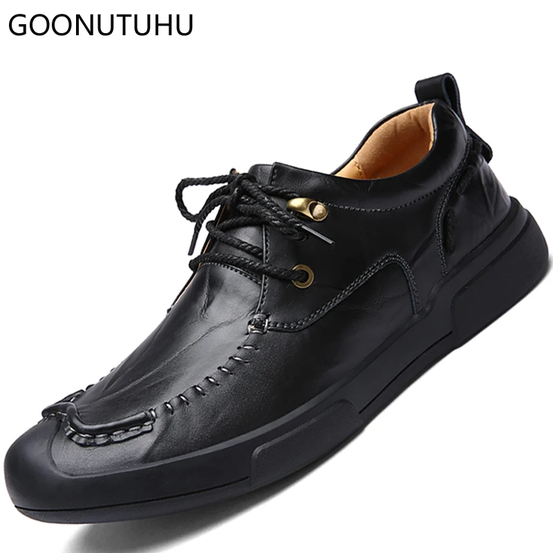 

Fashion men's shoes casual leather spring autumn lace up handmade shoe wine red brown & black waterproof platform shoes for men
