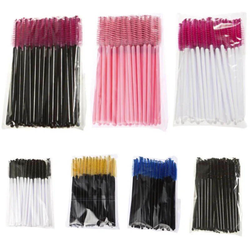 

50Pcs Eyelash brushes Makeup brushes Disposable Mascara Wands Applicator Spoolers Eye Lashes Cosmetic Brush Makeup Tools 7colors