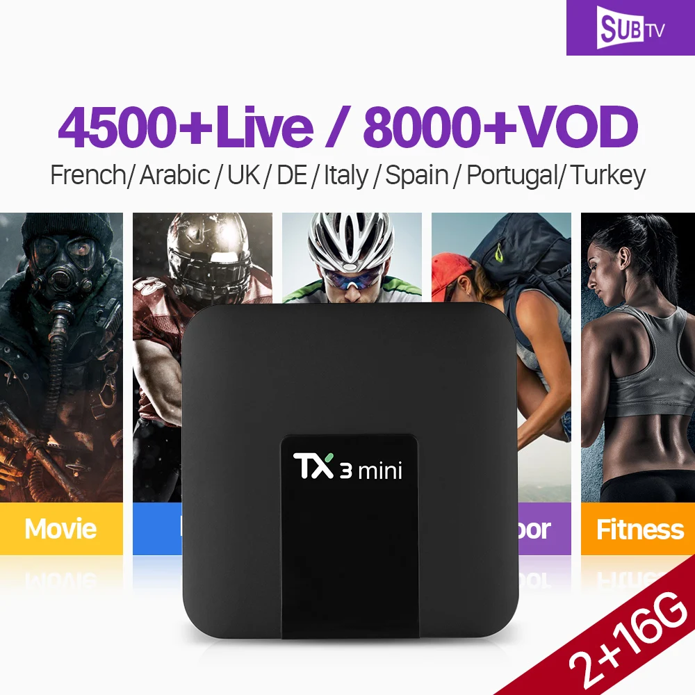 

4K France IPTV Box TX3 Mini Android 7.1 2G 16G Smart TV Box With SUBTV 1 Year IPTV Code French Arabic UK Portugal Italy IP TV