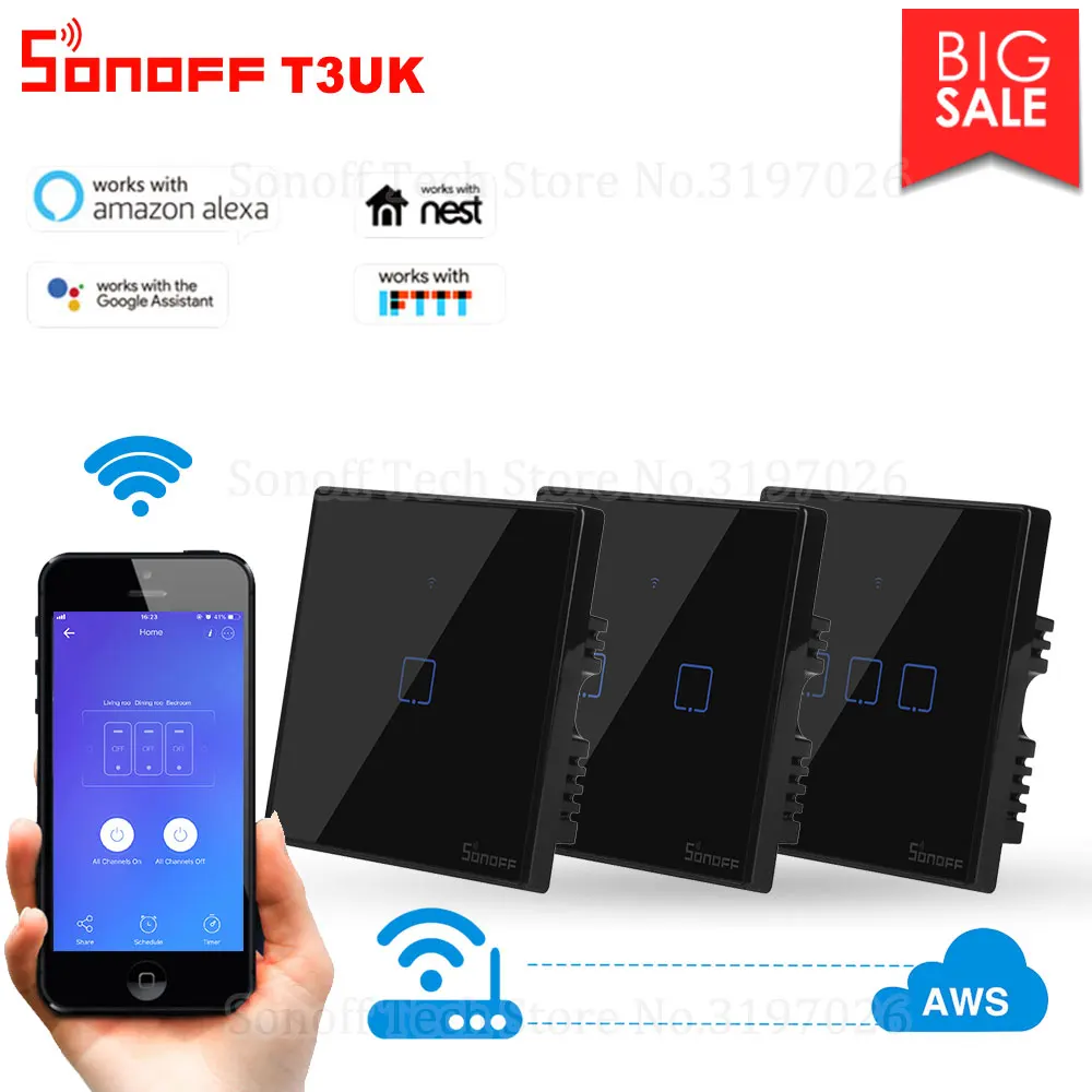 

Itead Sonoff T3UK 86 Size 1/2/3 gang TX Series 433Mhz RF Controlled Wifi Switch Smart Home Switch Works With Alexa Google Home