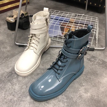 

Spring and Autumn England style retro lace with women's boots fashion non-slip leather double belt buckle motorcycle boots.