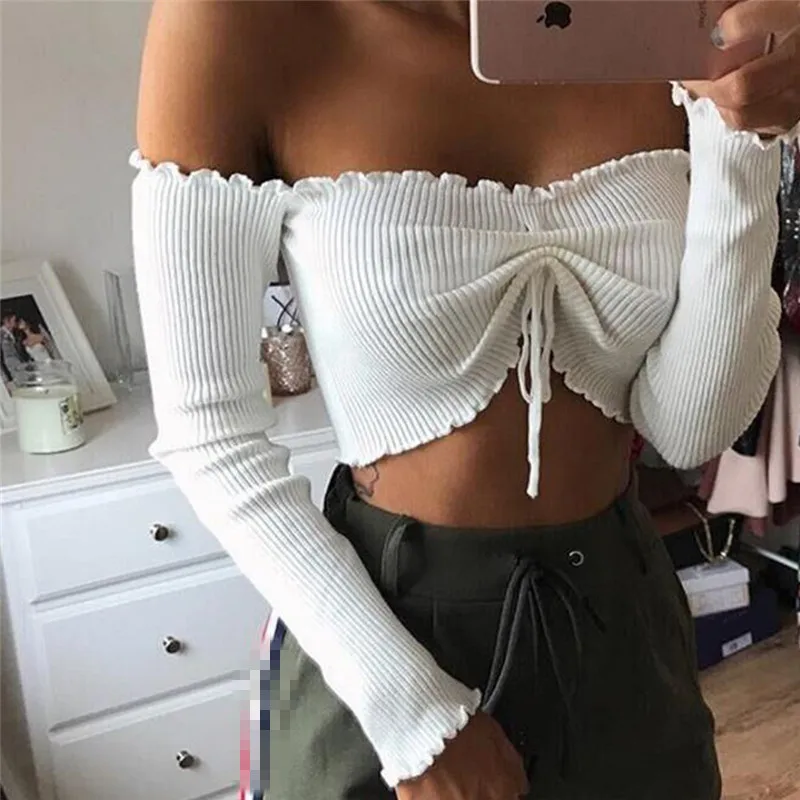 fashion folds autumn sexy strapless crop tops-5_