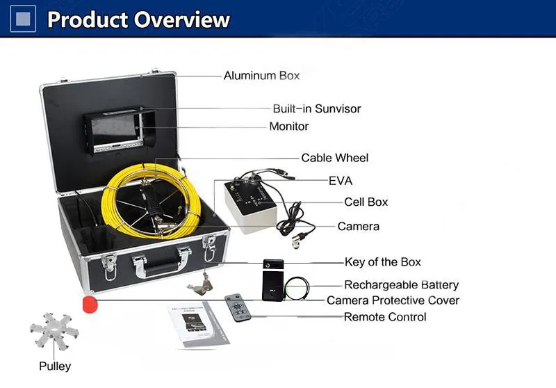 7D1 20 м экран Слива трубопровода эндоскопа камера желтый кабель с портативный алюминий случае батарея питание канализационные Инс