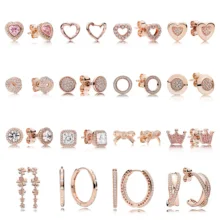 Новая индивидуальность Аутентичные 925 стерлингового серебра корона из розового золота лук цветок сердце серьги-гвоздики подходящая Европейская подвеска ювелирные изделия