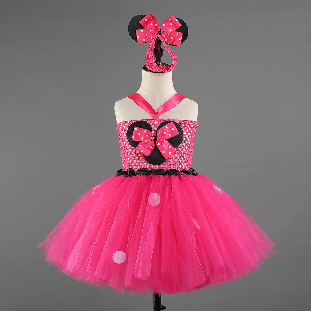 

Minnie Girls Dress Christmas Kids Fancy Minnie Bowknot Pattern Birthday Party Tutu Dress for Kids Knee Length Photography Dress
