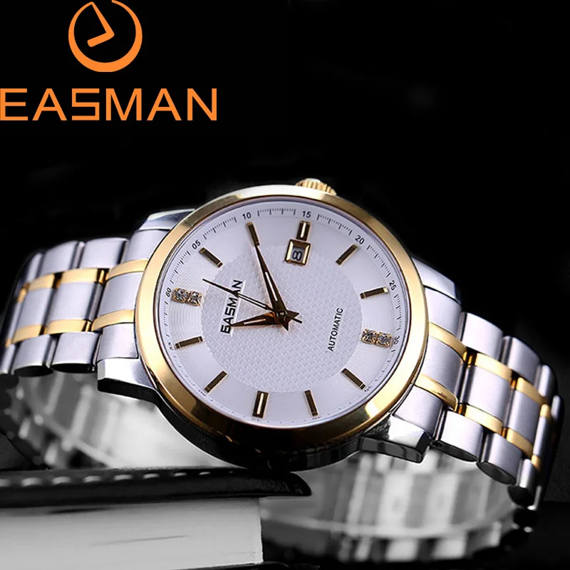 EASMAN Men Watch Diamond Business Luxury Brand Glod Plated Automatic Mechanical Watches Sapphire 50m Waterproof Watch