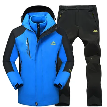 

2018 Hiking Jackets Men Waterproof Windproof Outdoor Fleece Warm Camping Fishing Jackets and Pants Thermal Skiing Clothing Set