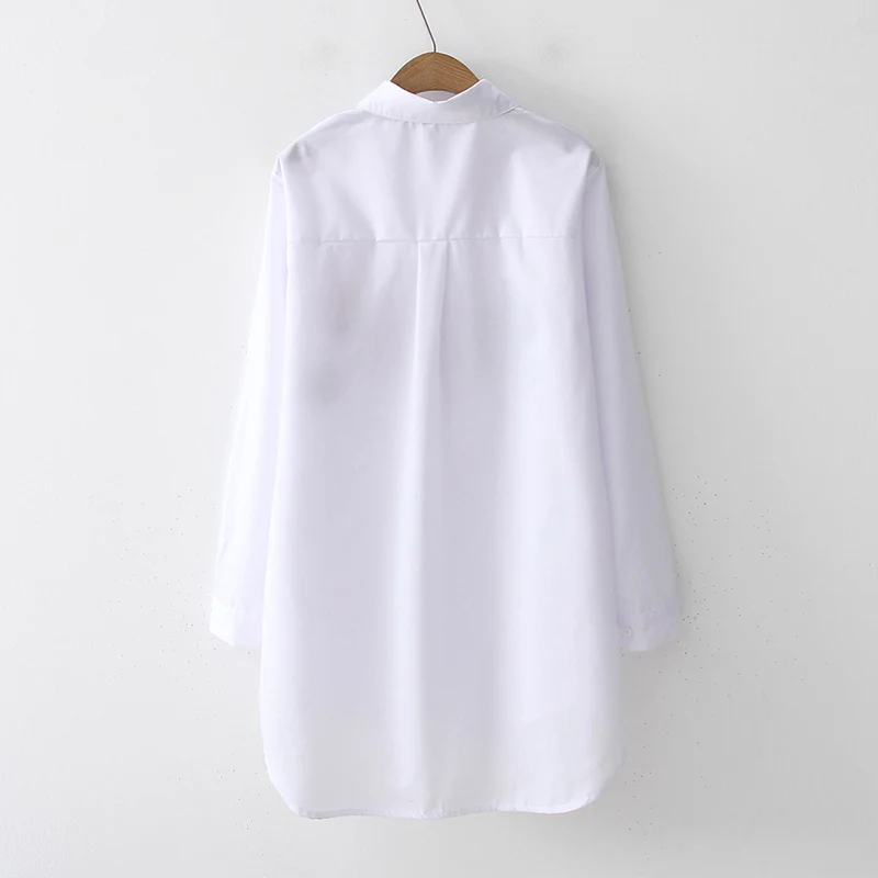 Summer Cartoon Embroidery Women Long Blouse 2019 Cotton Cat Bike Full Sleeve Turn Dwon Collar Loose Sweet Female Sexy Lady Shirt