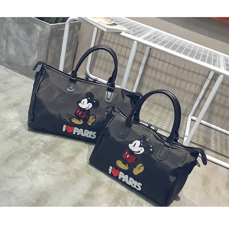 Hot Sale Designer Metal Sequins Mickey Gym Fitness Sports Bag Shoulder Crossbody Bag Female Tote Handbag Travel Duffle Bolsa