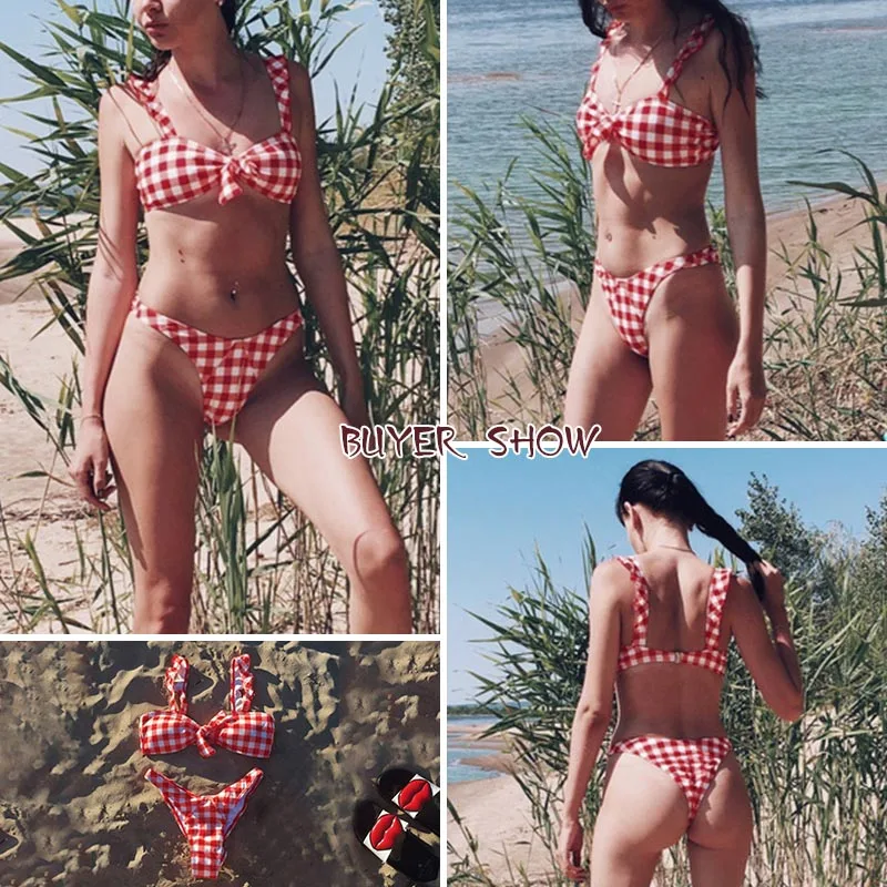 MIYOUJ Push Up Sexy Bikini Thong 2018 Female Swimwear Bathing Suit Women Swimsuit Ruffle Lovely Knot Red Bikini Set Biquinis
