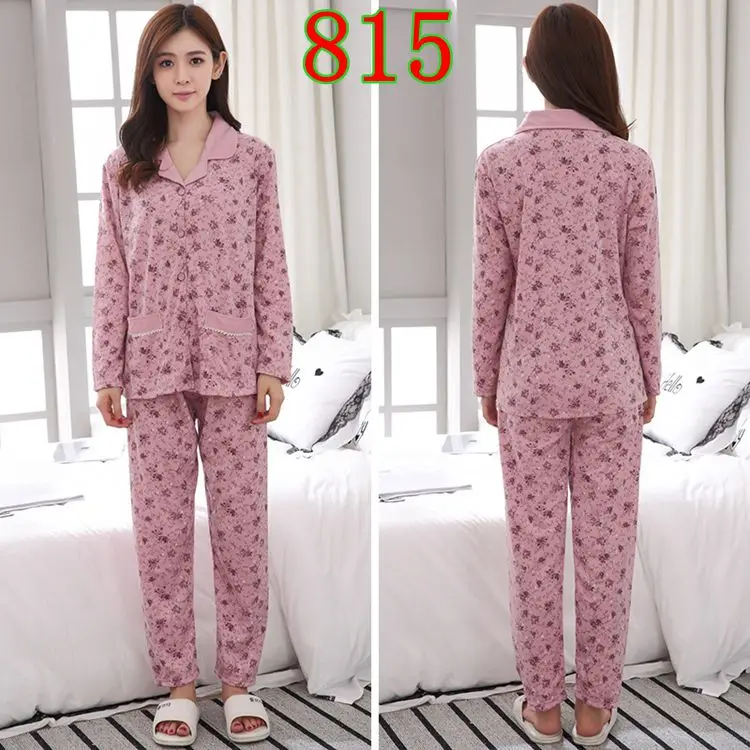 Plus Size Cotton Pajama Sets for Women Autumn Winter Long Sleeve Print Pyjama Ladies Loungewear Homewear Home Clothing