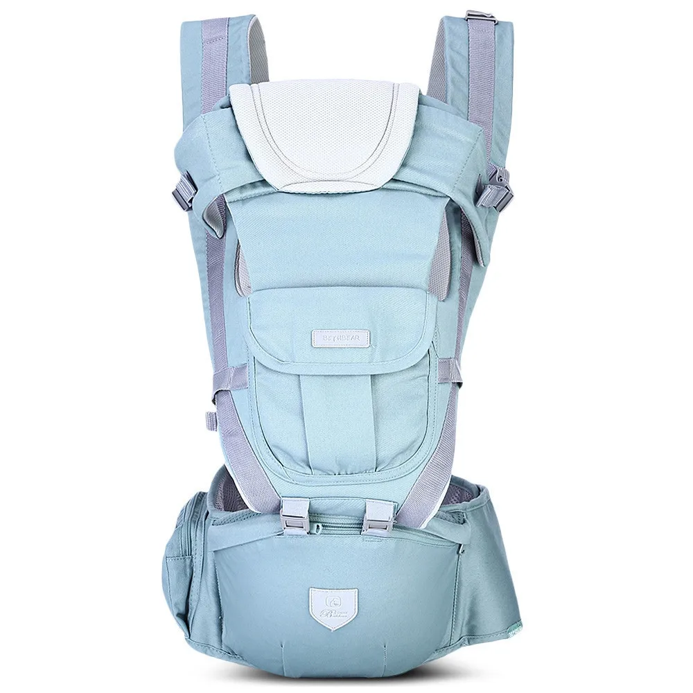 Bethbear 3 в 1 Хипсит эргономичная переноска для детей 0-36 месяцев с пряжкой удобная сетчатая обертка для младенцев слинг рюкзак для малышей - Цвет: Небесно-голубой