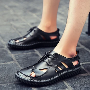 

Summer Leather Sandals Shoes Men Breathable Beach Sandals Man Casual Soft Shoes Walking Male Slippers Quality Sandals for Men