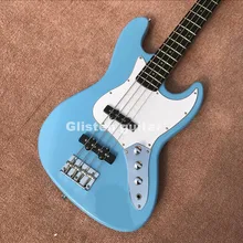 Light Blue 4 strings electric bass guitar with rosewood freboard, custom bass guitar