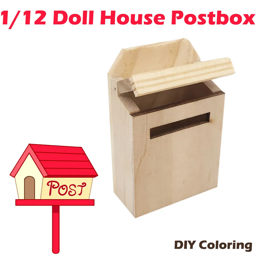 

1/12 Dollhouse Simulation Miniature Wooden Outside Letterbox Postbox Mailbox DIY Color Doll House Accessory Decor Kids Toys P#