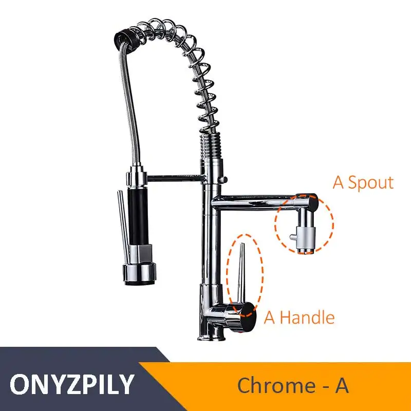 Хромированный пружинный кухонный кран с выдвижным двойным носиком 360 Поворотный ручной душ кухонный смеситель кран Горячий Холодный 2 выхода краны с пружиной - Цвет: Chrome A