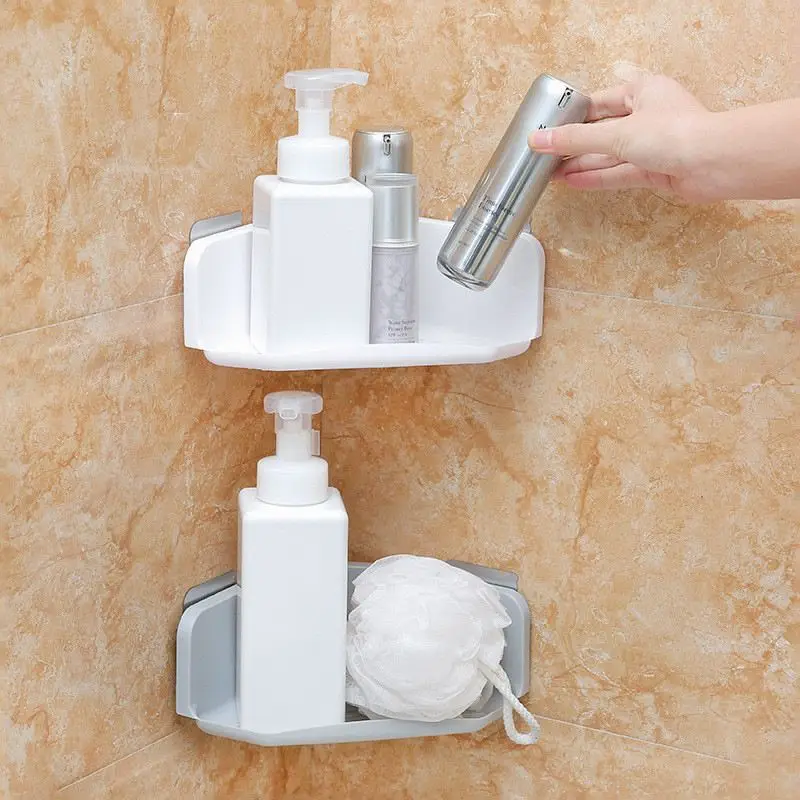 Suction Cup Corner Shower Shelf Bathroom Shampoo Shower Shelf Holder Kitchen Storage Rack Organizer Gargle Case Wall Mounted