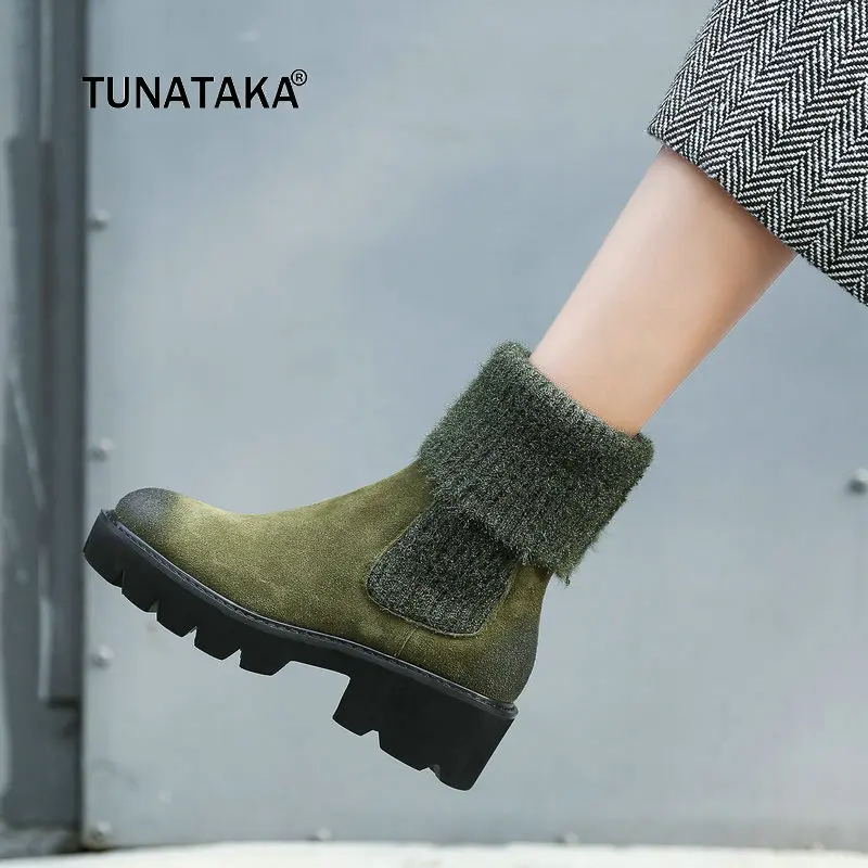 

Women Suede Platform Comfort Square Heel Ankle Boots Fashion Slip On Round Toe Booties Ladies Fall Winter Shoes Black