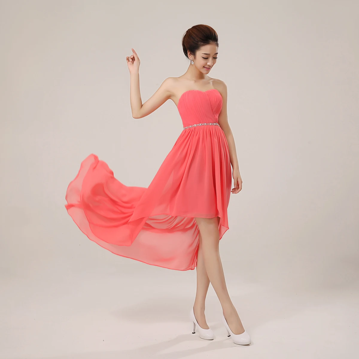 Женское асимметричное платье SSYFashion короткое шифоновое подружки невесты без