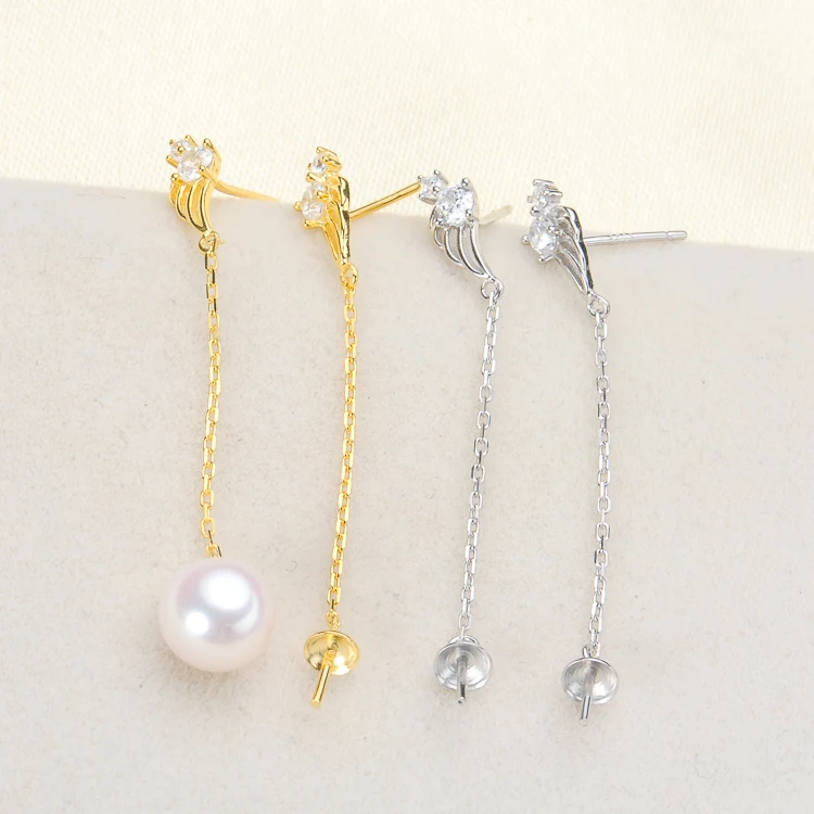 

925 Sterling Silver Pearl Earrings Fashion Stud Earrings Beautiful Findings Exquisite Jewelry Parts Fittings Women's Accessories