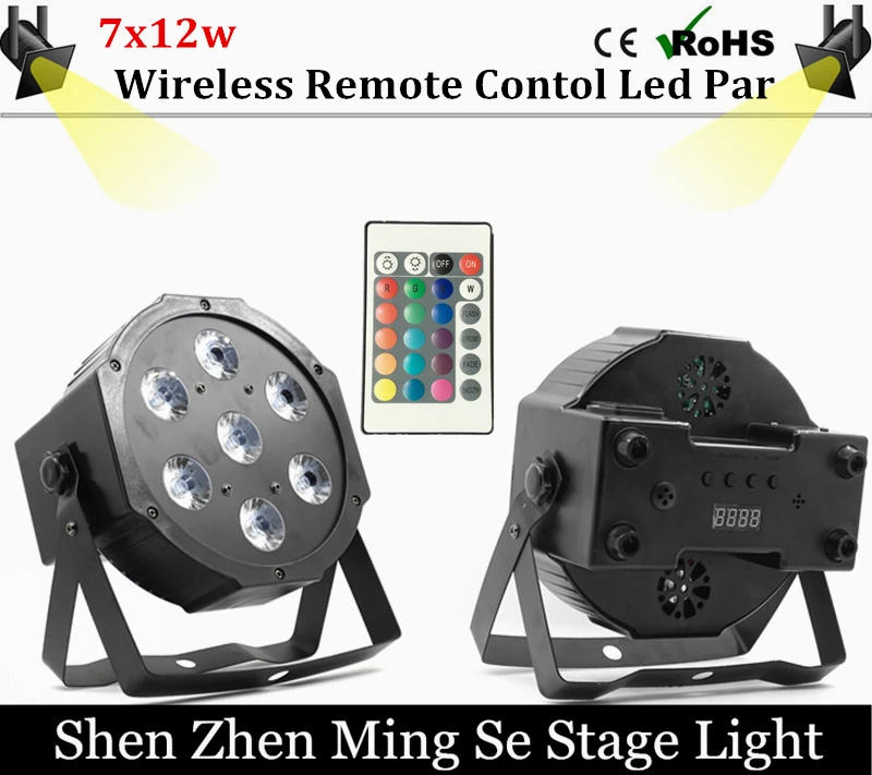 Fast shipping 7x12w Wireless Remote led Par lights RGBW 4in1 flat par led dmx512 disco lights