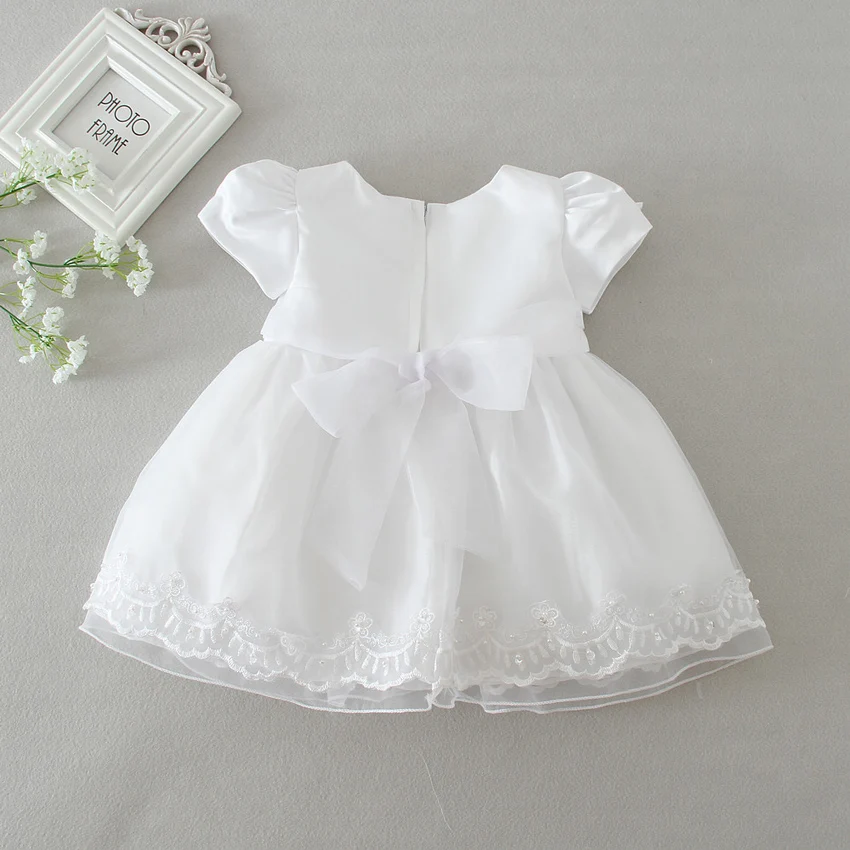 Лидер продаж, 3 шт./компл., платье для новорожденных девочек платье на крестины белое кружевное шифоновое платье принцессы для крещения на 1 год, день рождения, Infantis