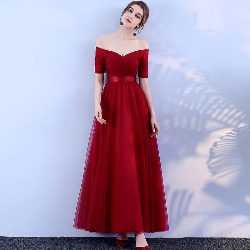 Beauty-Emily Long Purple Red Gray Cheap Bridesmaid Dresses 2019 A-Line Off the Shoulder Half Sleeve Vestido da dama de honra Beauty-Emily Long Purple Red Gray Cheap Bridesmaid Dresses 2019 A-Line Off the Shoulder Half Sleeve Vestido da dama de honra