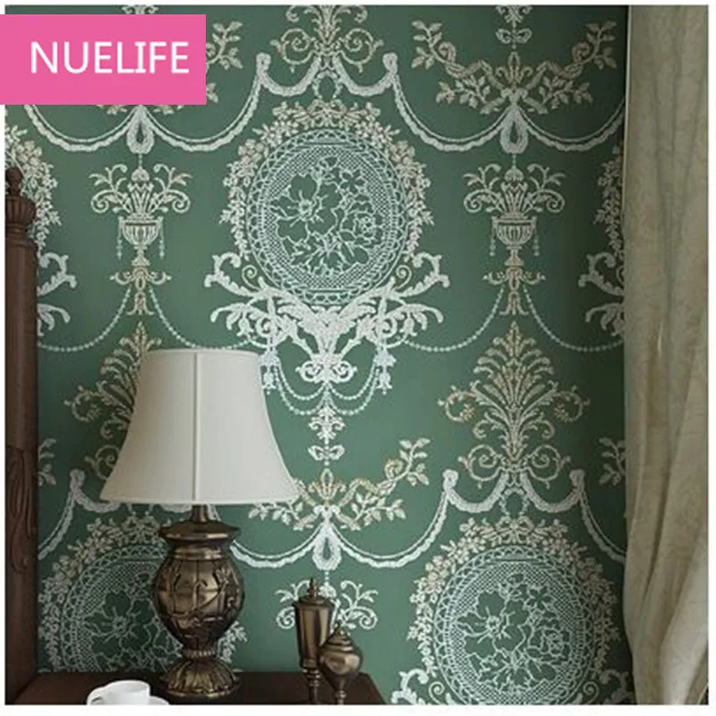 

0.53x10m American Retro Pattern Nonwoven Embroidery Wallpaper Wedding Room Bedroom Study room Background wall Pastoral Wallpaper