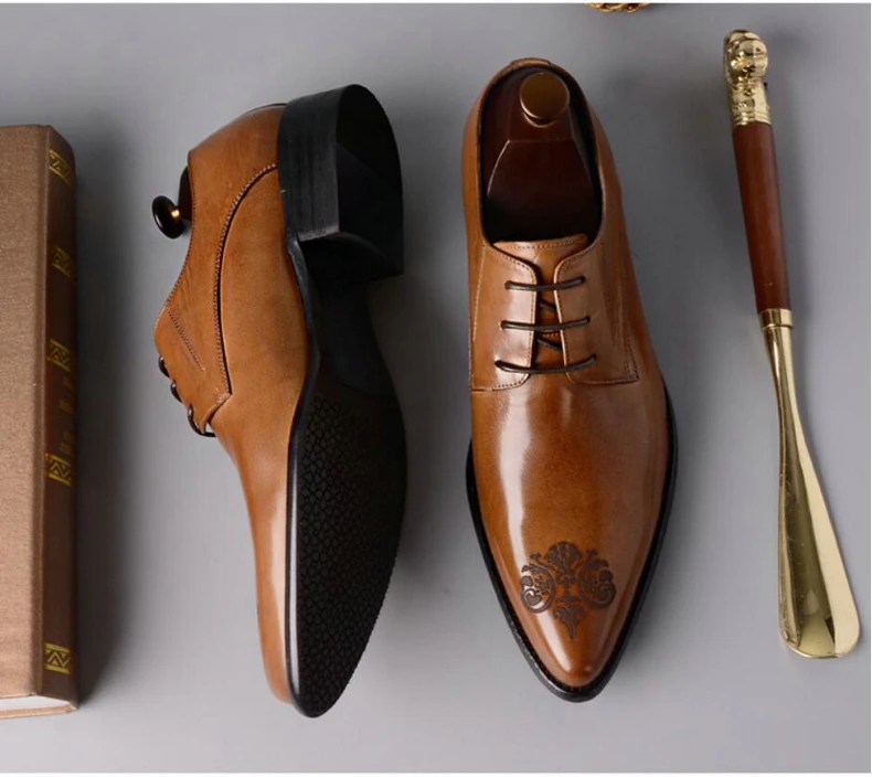 Mens Leather Casual Shoes Wedding Dress Shoe Genuine Leather Shoes Men Big Size Lace-up Oxford Shoes For Men Casual Plus Size 46 (8)
