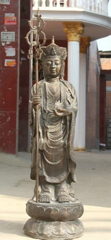 

USPS to USA S2185 Chinese Buddhism Bronze Stand Ksitigarbha Boddhisattva shaveling Statue