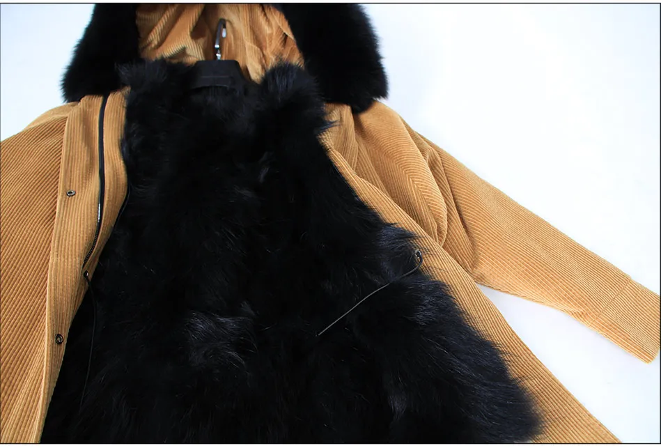 maomaokong зимняя натуральная опушка из лисьего меха куртка пальто Женская Модная парка меховое пальто вельвет натуральный меховой воротник длинные парки