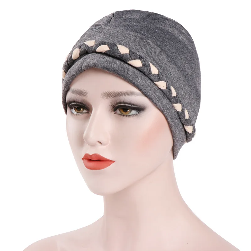 

Newest Cap African Style Headwear Cap African Style Muslim Turban Hair Accessories Fashion Women Solid Braided Bandanas Headwear