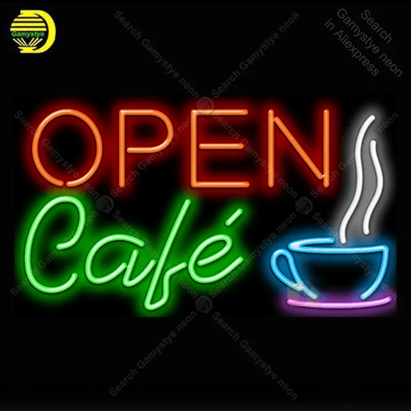 

Open Cafe Neon Light Sign Glass Tube Neon Bulbs Sign Business Decor Coffee Room Neon board Sign lamps anuncio luminoso Atarii