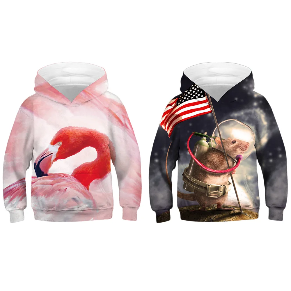 

2019 autumn winter new 3D printing sweatshirt space mouse shirt boy girl shirt animal flamingo children baseball hoodie Kids