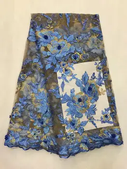 

Very soft Blue Beaded Latest African Cord Lace Fabrics High Quality 2019 Nigerian Lace Fabric For Wedding African Lace Fabric