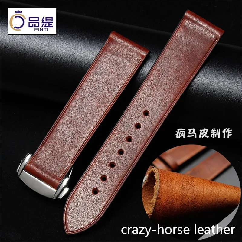 

New arrival Smooth Crazy-horse Leather Strap 19 20 21 22mm Vintage Genuine Leather Watchband with Folding Clasp for Omega Stock
