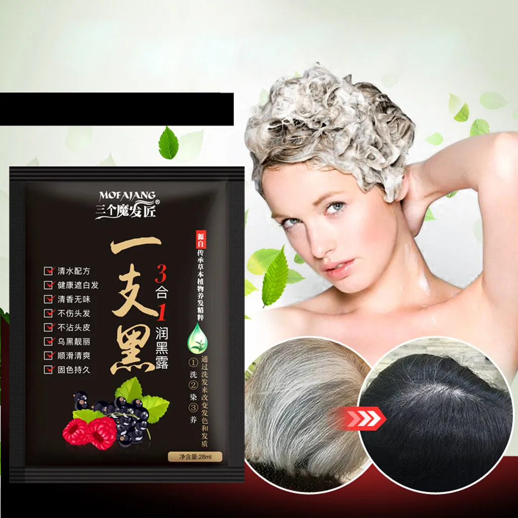

Natural Fast Hair Dye White Hair into Black 2019 lot Instant Hair Dye Black Hair Shampoo Easy 28ml/bag Last Up To 30 Days