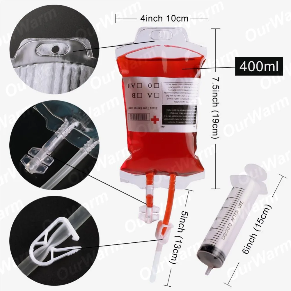 OurWarm 10 шт 400 мл сумка для напитков в крови ПВХ многоразовый пакетик для энергетических напитков со шприцем вампир косплей вечерние украшения на Хэллоуин