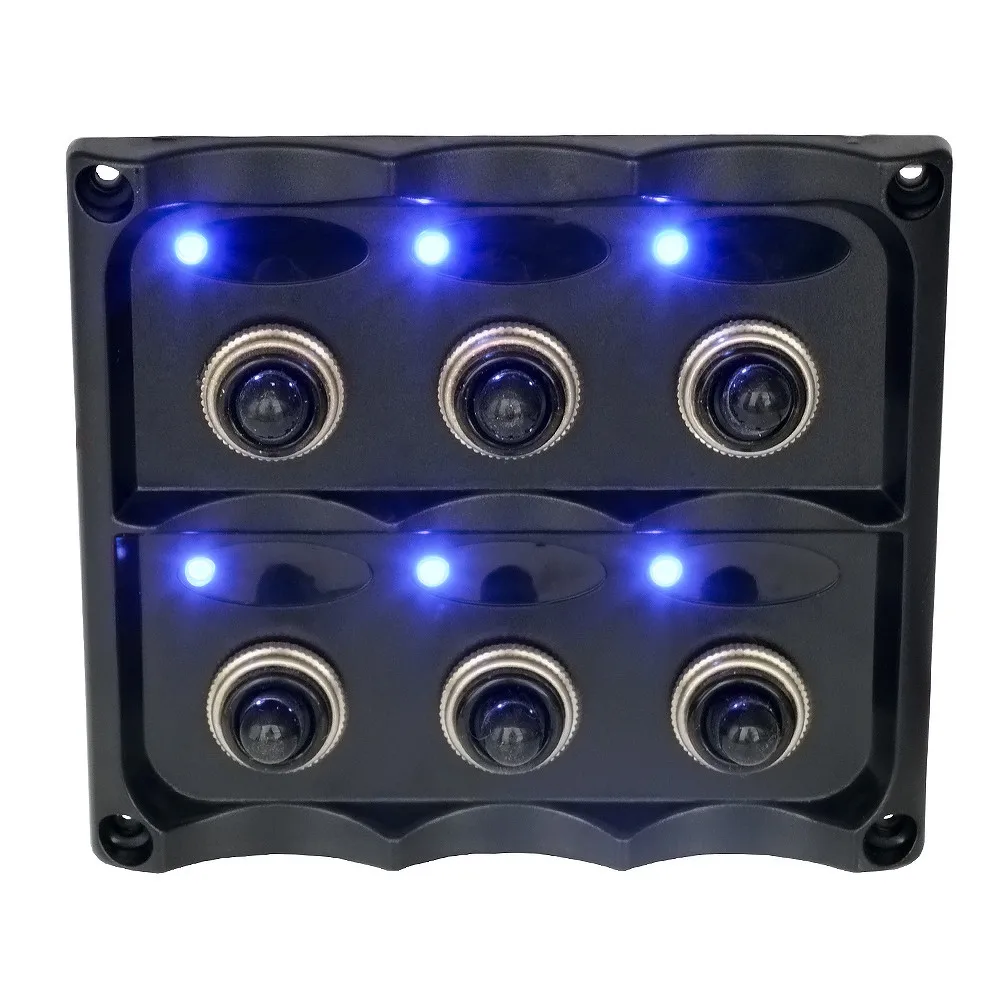Elviray DC Flat Waterproof 6 Gang Toggle Rocker Switch Panel Car Marine Boat Circuit LED Breaker Voltmeter Aluminum Panel