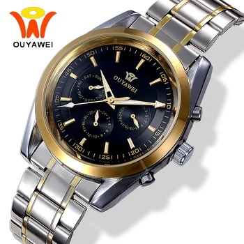 

Mens Business Metal Automatic Mechanical Watches Men luxury Gold Watch Ouyawei Auto Date/Week Clock Relogio Automatico Masculino