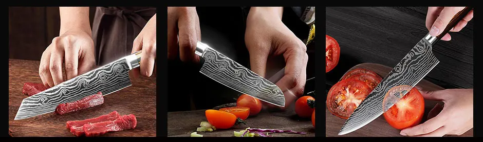 Нож шеф-повара имитация дамасской стали 7CR17 440C Santoku кухонный нож острый Кливер нож для нарезки Подарочный нож высокого качества