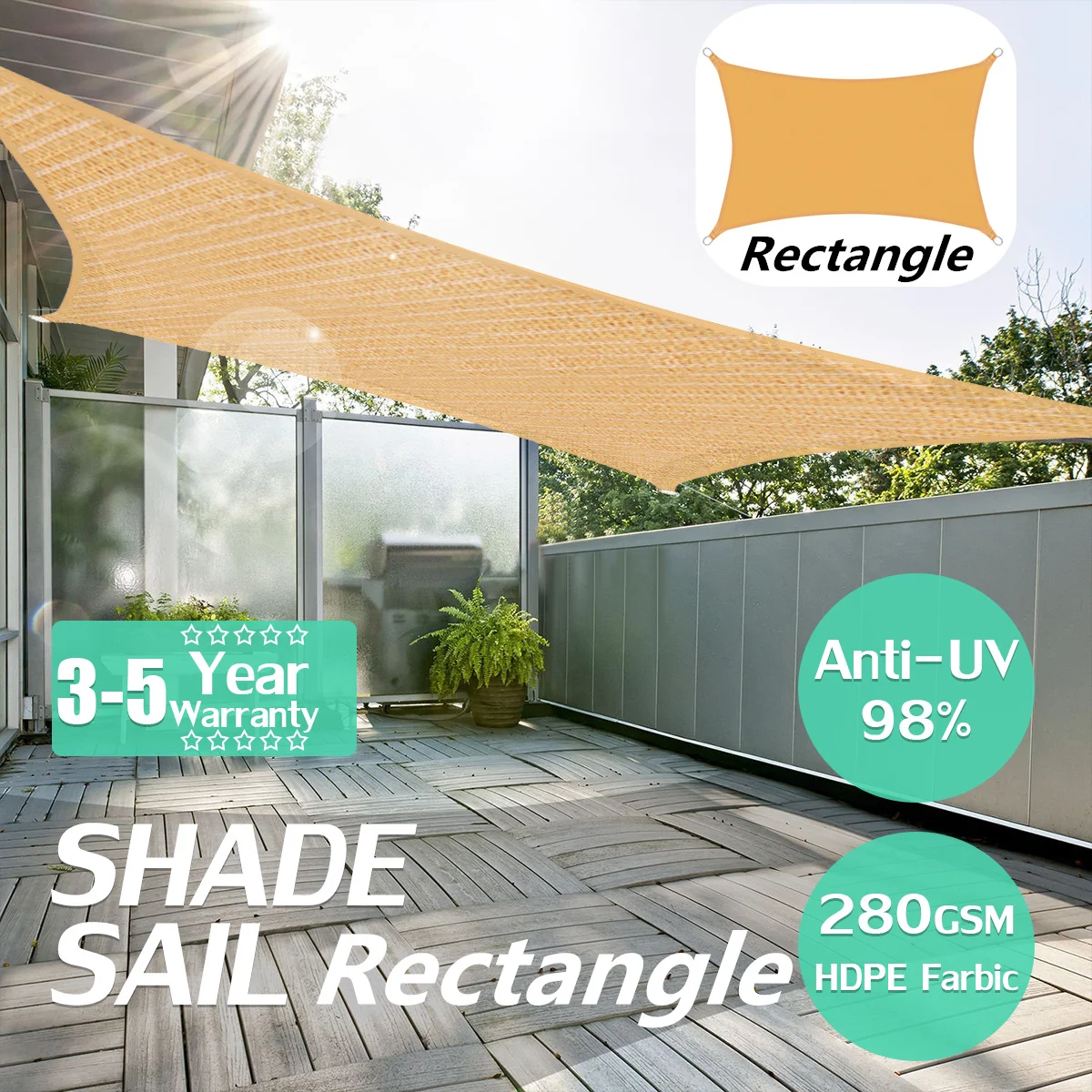 

Heavy Waterproof Sun Shade Sail Outdoor rectangular Awning Canopy Garden Tent Shade