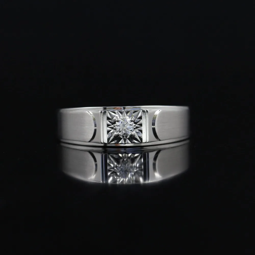 

LASAMERO Rings for Men 0.082CT Round Cut Natural Diamond Ring 18k White Gold Engagement Wedding Ring