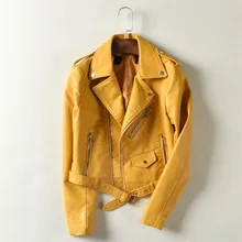 Весенняя и осенняя ярко-Желтая Женская куртка из искусственной кожи на молнии, кожаная куртка с воротником, женская розовая куртка из искусственной кожи