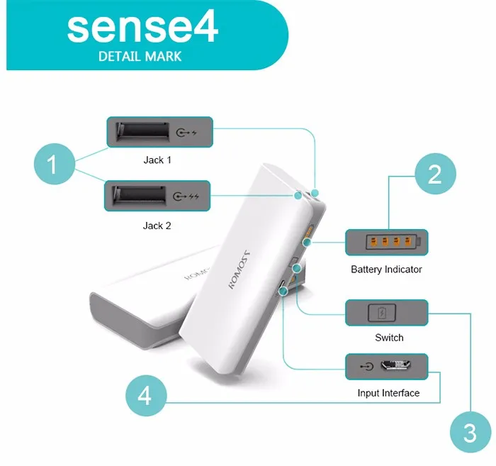 ROMOSS Sense 4 power Bank 10000 мАч Внешний аккумулятор портативный резервный заряд питания двойной USB 1A 2.1A выход